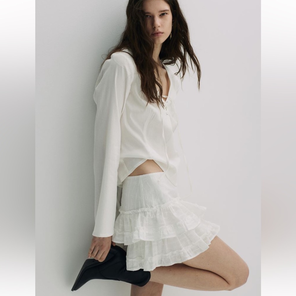 H&M embroidered tiered skirt